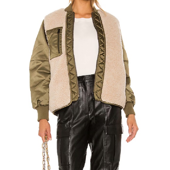 All Saints Olive and Cream Bomber Jacket - Picture 3 of 9